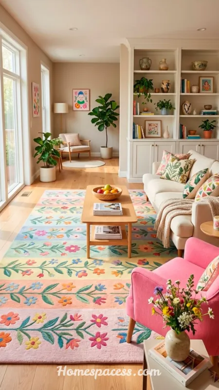 Colorful Living Room Ideas That Instantly Transform a Boring Space Into a Stunning One 14 Layer a Colorful Area Rug as Your Design Foundation