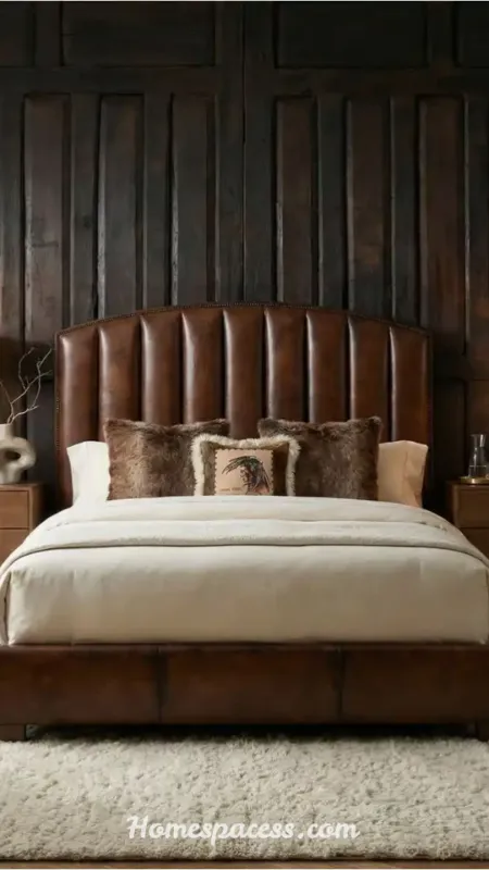 Stunning Cowgirl Bedroom Ideas to Create Your Perfect Western Retreat 7 Leather-Wrapped Headboard for Sophisticated Western Elegance
