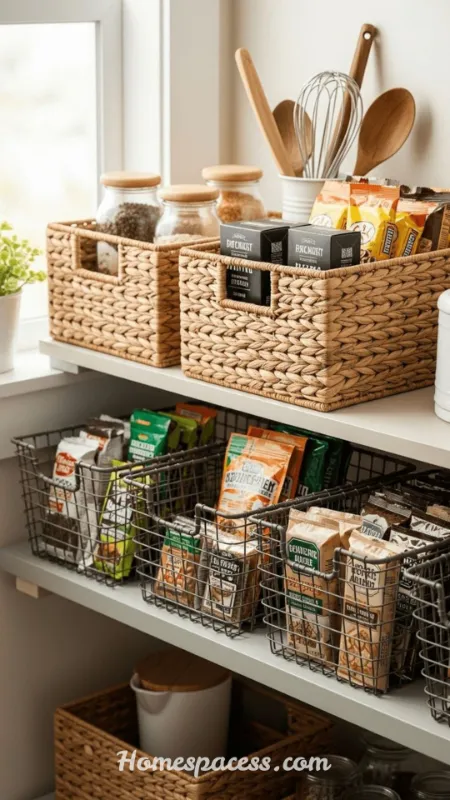 Pantry Organization Ideas to Maximize Space and Keep Everything Neat 14 Stackable Baskets and Bins for Deep Pantry Shelves