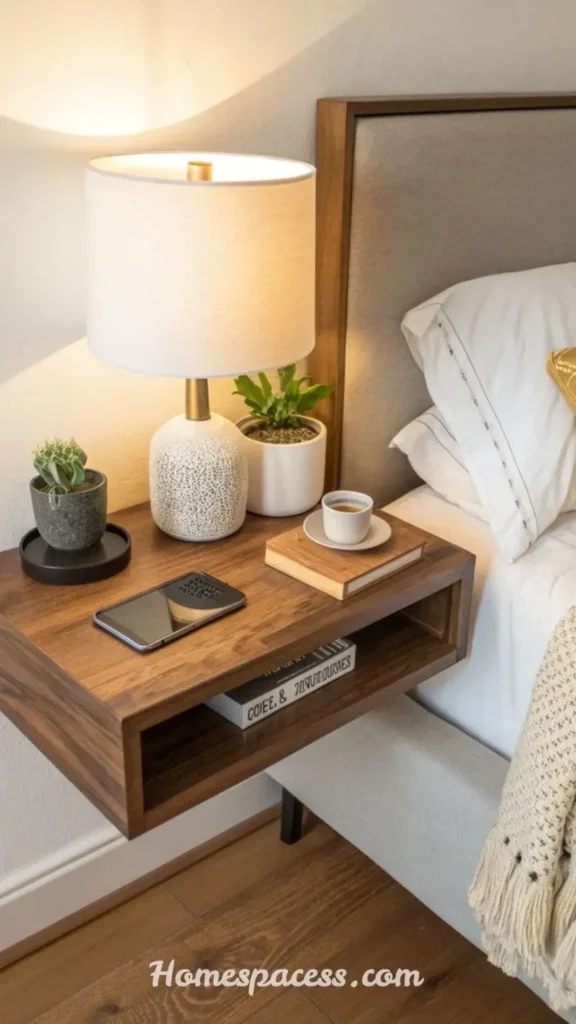 Bedside Table Ideas That Make Every Bedroom Feel More Luxurious 3 Floating Shelves as Minimalist Nightstands