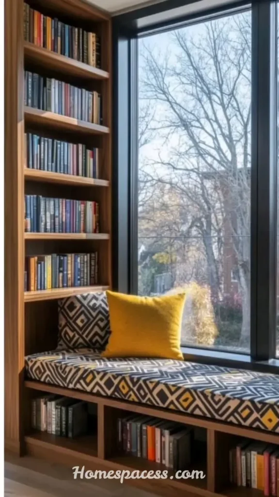Smart Library Office Room Ideas to Design a Beautiful and Functional Reading Space 13 Multi-Functional Window Seat With Built-In Shelving