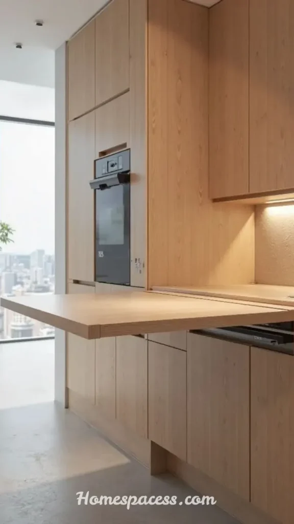 Tiny Kitchen Ideas That Add Storage, Style, and Better Organization 8 Install a Fold-Down or Slide-Out Prep Counter