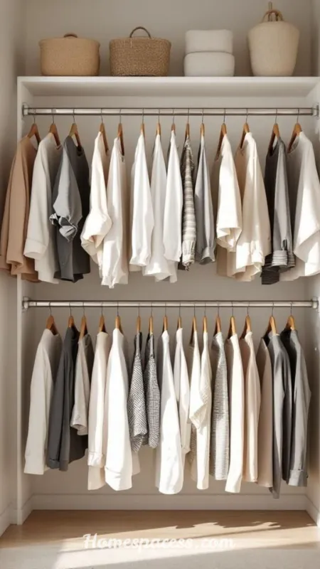 Small Walk-In Closet Ideas That Maximize Style and Storage 5 Double-Hang Rods to Double Vertical Storage