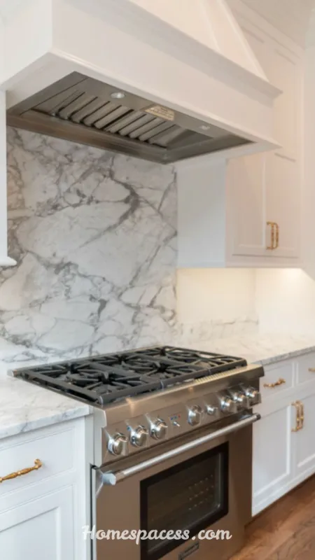 Kitchen Backsplash Ideas: Stunning Designs to Transform Your Kitchen in 2026 12 Full-Wall Slab Backsplash with Waterfall Edge