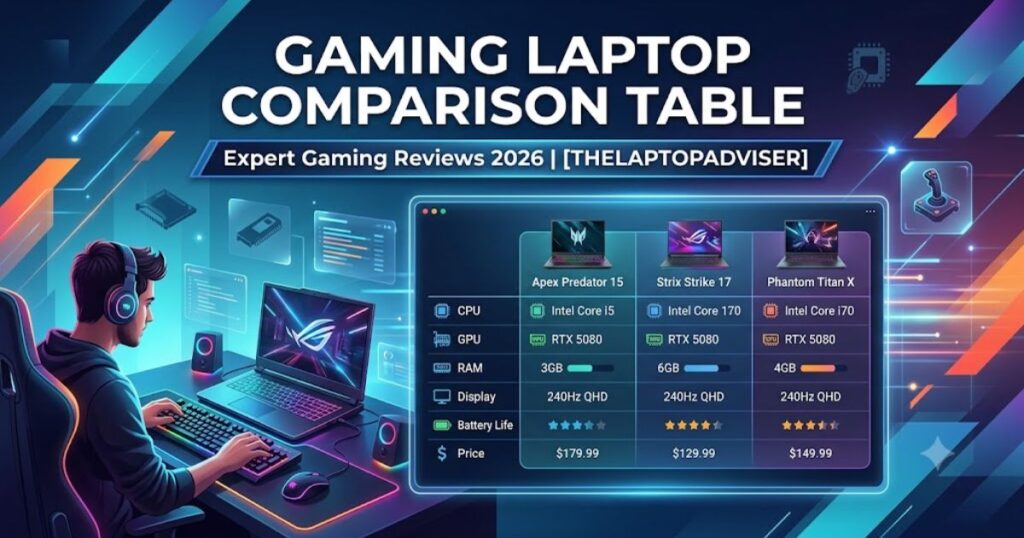 TheLaptopAdviser Expert Gaming Reviews 2026: The Complete Buyer's Guide 3 Gaming Laptop Comparison Table