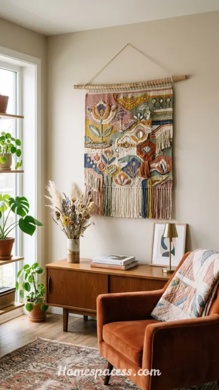 Living Room Wall Decor Ideas That Instantly Elevate Any Space 7 Hang a Woven Textile or Tapestry