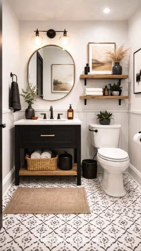 Farmhouse Bathroom Ideas: Rustic-Chic Designs for a Cozy, Timeless Retreat 7 Matte Black Fixtures for Farmhouse Bathroom Contrast