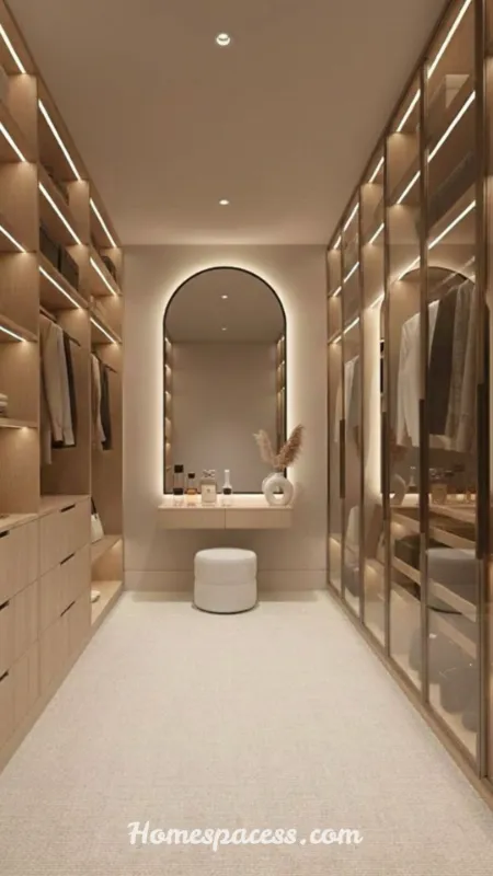 Small Walk-In Closet Ideas That Maximize Style and Storage 11 Mirrored Panels for Depth Illusion