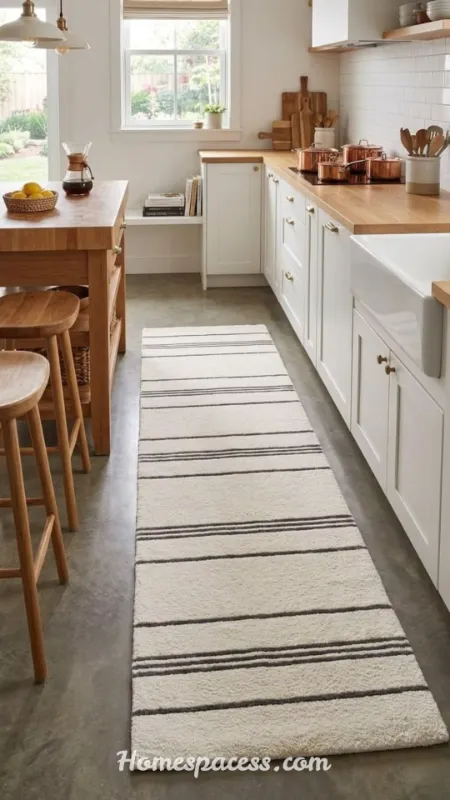 Kitchen Rugs Ideas: Stylish Ways to Upgrade Your Kitchen Floor 9 Neutral Striped Runners for Long Galley Kitchens