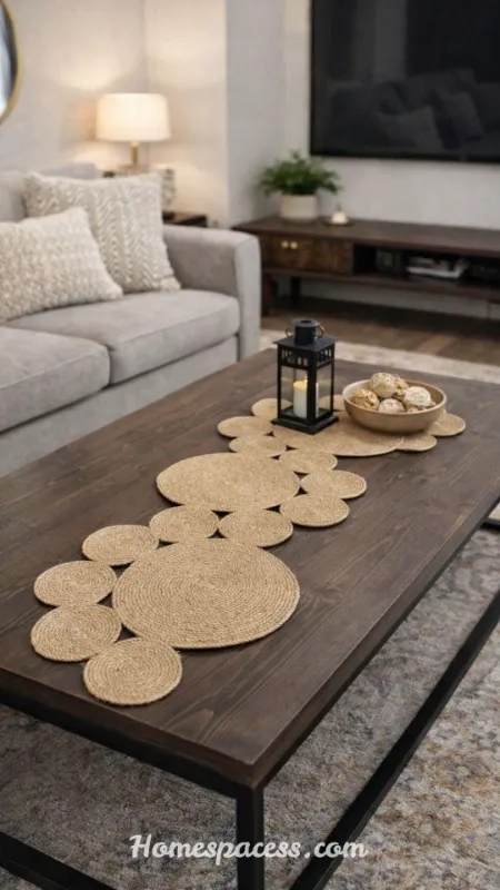 Round Coffee Table Decor Ideas to Instantly Elevate Your Living Room 9 Textured Table Runner or Scarf for Softness