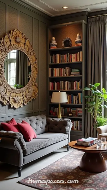 Small Library Room Ideas: Smart Ways to Build a Cozy Reading Space 11 Use Mirrors and Glass to Visually Expand the Space