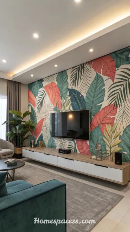Living Room Wall Decor Ideas That Instantly Elevate Any Space 6 Use Removable Wallpaper as an Accent Feature